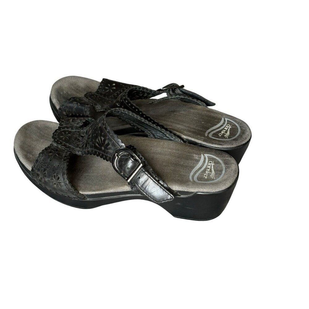 Dansko Womens Size 39 US 8.5/9 Sapphire Lasercut Leather Sandals COMFORT Black - Picture 3 of 7